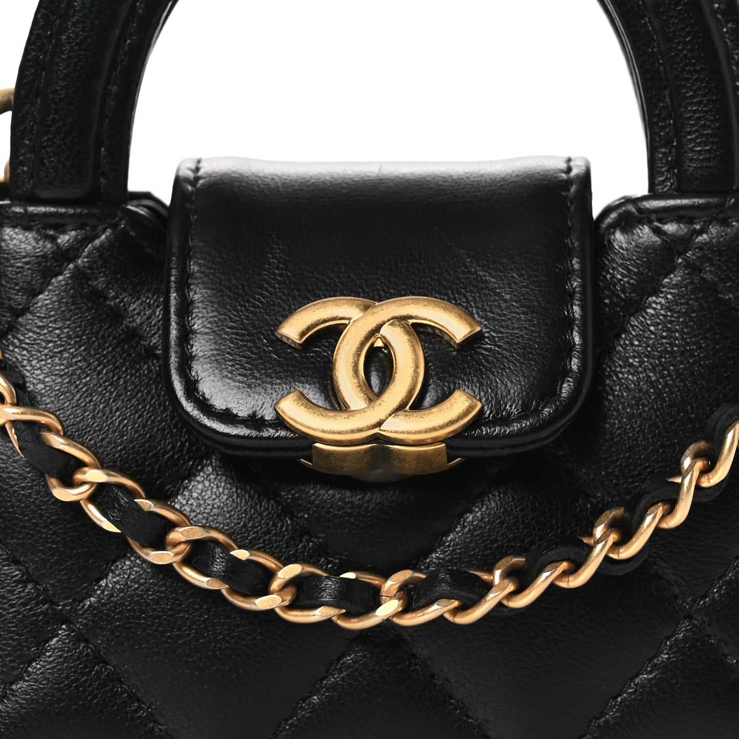 Shiny Lambskin Quilted Mini Kelly Bag Charm Black