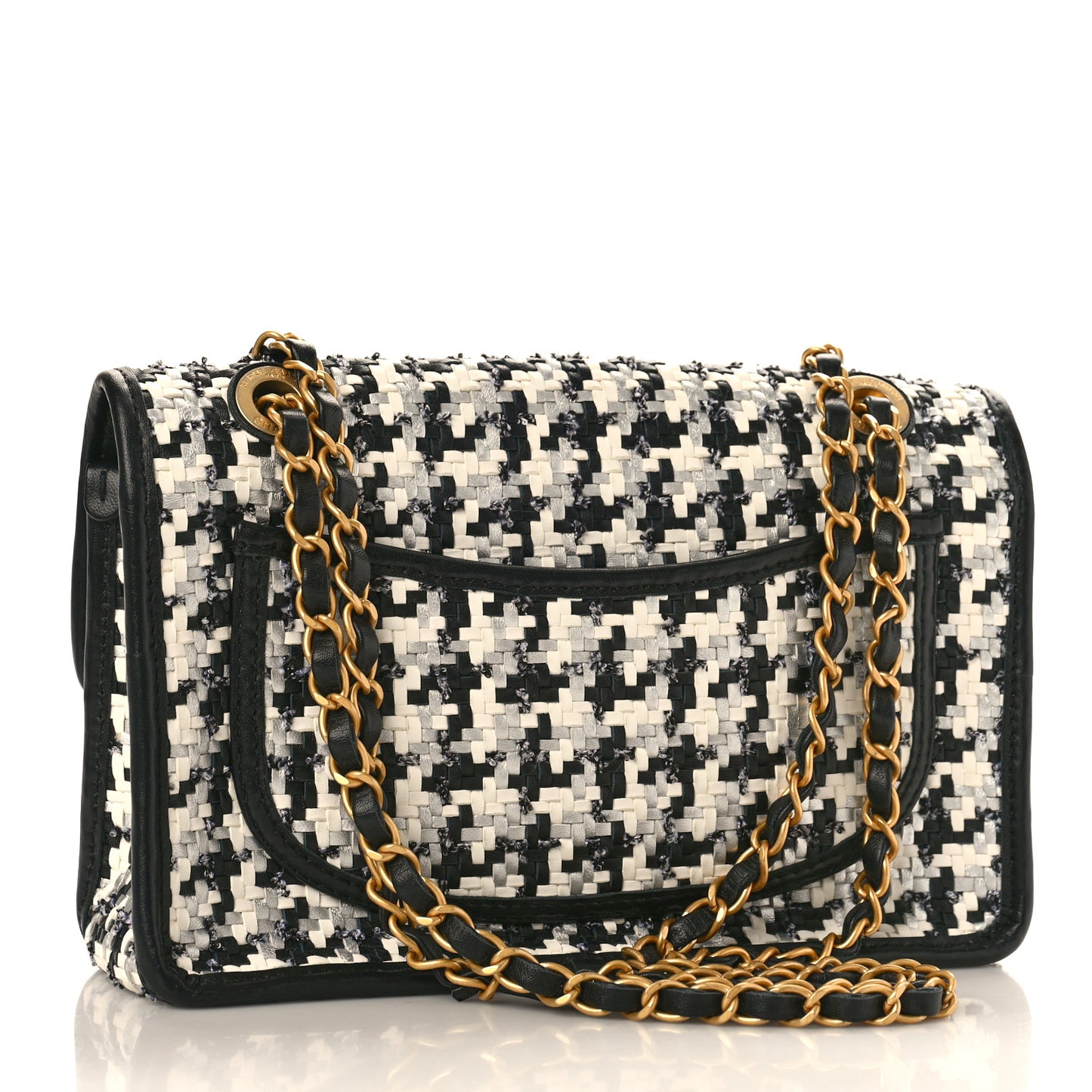 Metallic Lambskin Viscose Woven Flap Silver Black