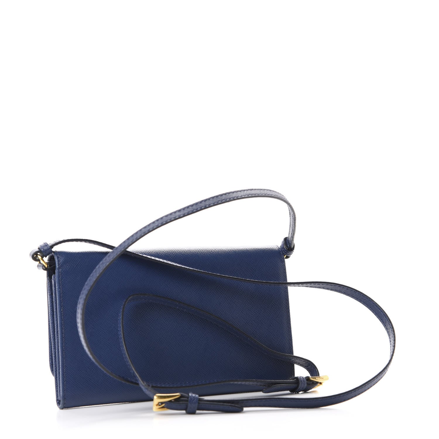 Prada Saffiano Metal Flap Wallet With Strap Bluette 3 of 9