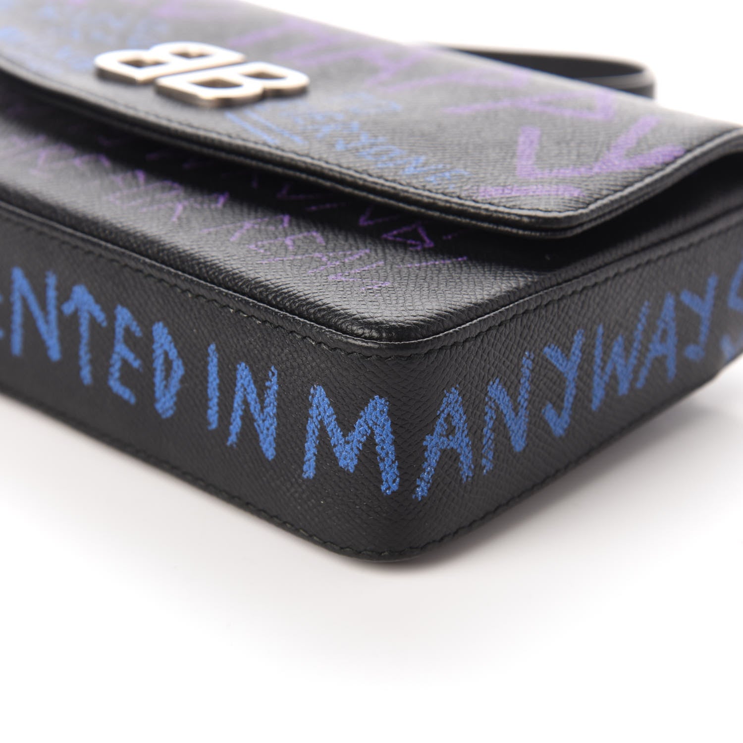 Balenciaga Grained Calfskin Graffiti BB Chain Wallet Black Bleu Violet 7 of 9
