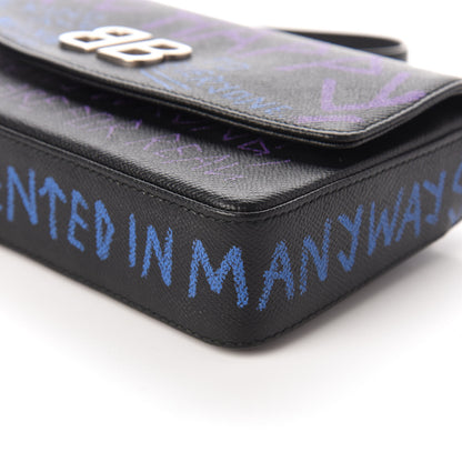 Balenciaga Grained Calfskin Graffiti BB Chain Wallet Black Bleu Violet 7 of 9