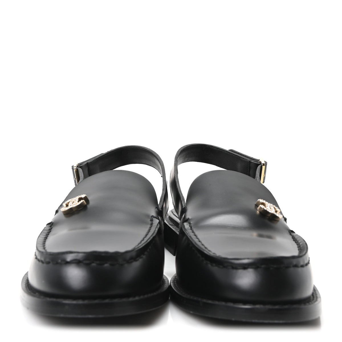 Calfskin Crystal Slingback Loafers 37.5 Black