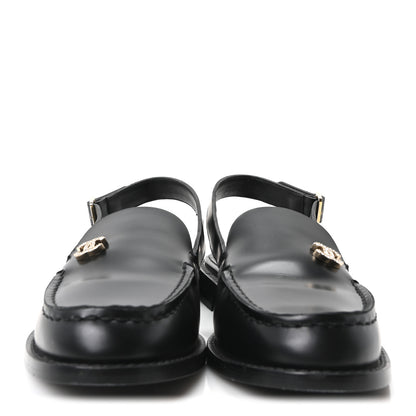 Chanel Calfskin Crystal Slingback Loafers 37.5 Black 3 of 10