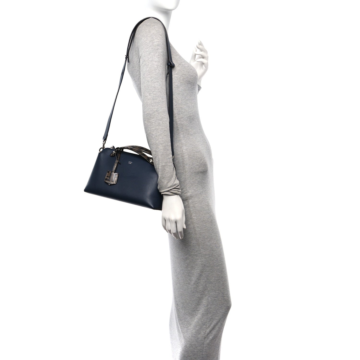 Fendi Vitello Dolce Bi-Color FF 1974 Embossed Medium By The Way Boston Bag Black Maya 2 of 10
