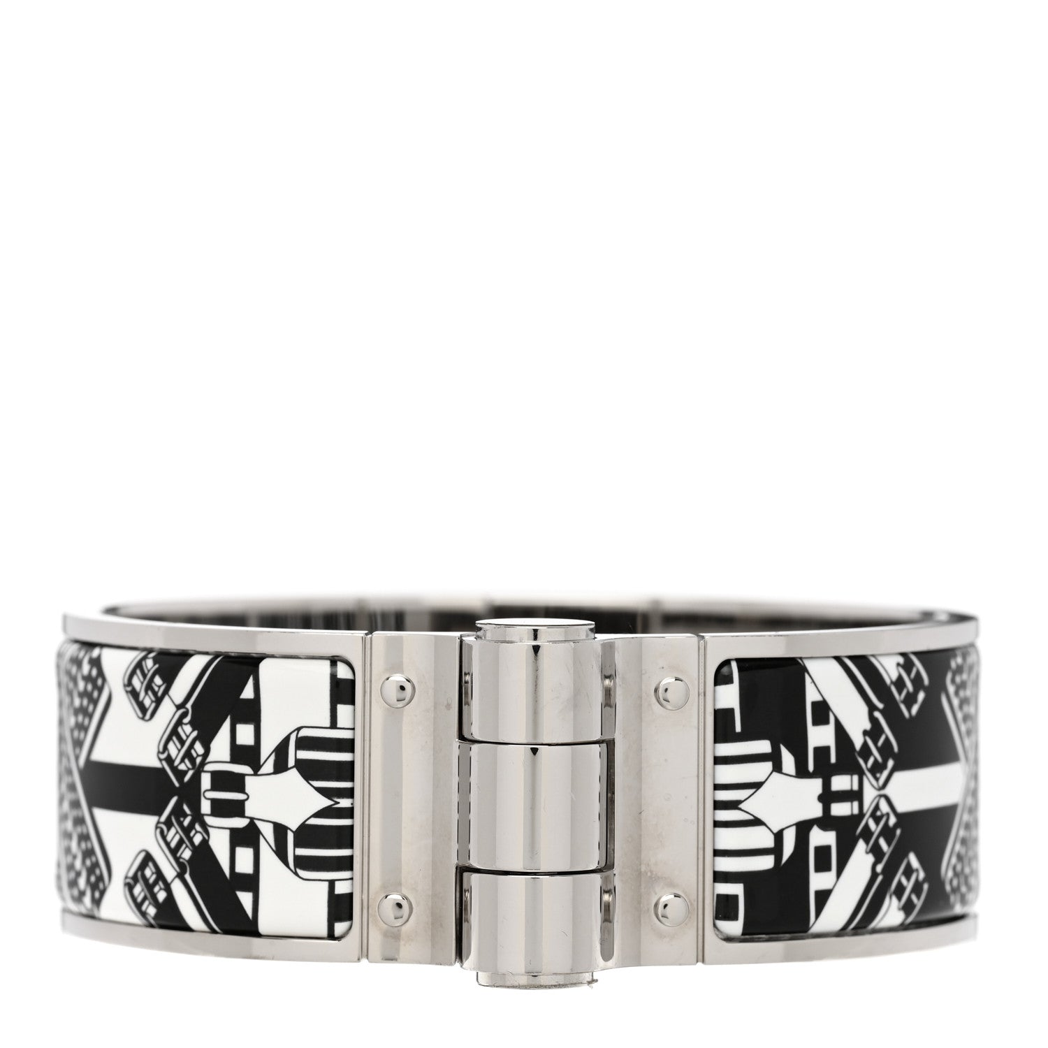 Hermes Enamel Printed Wide Charniere Sangles En ZigZag Hinged Bracelet S Positif Negatif 1 of 4