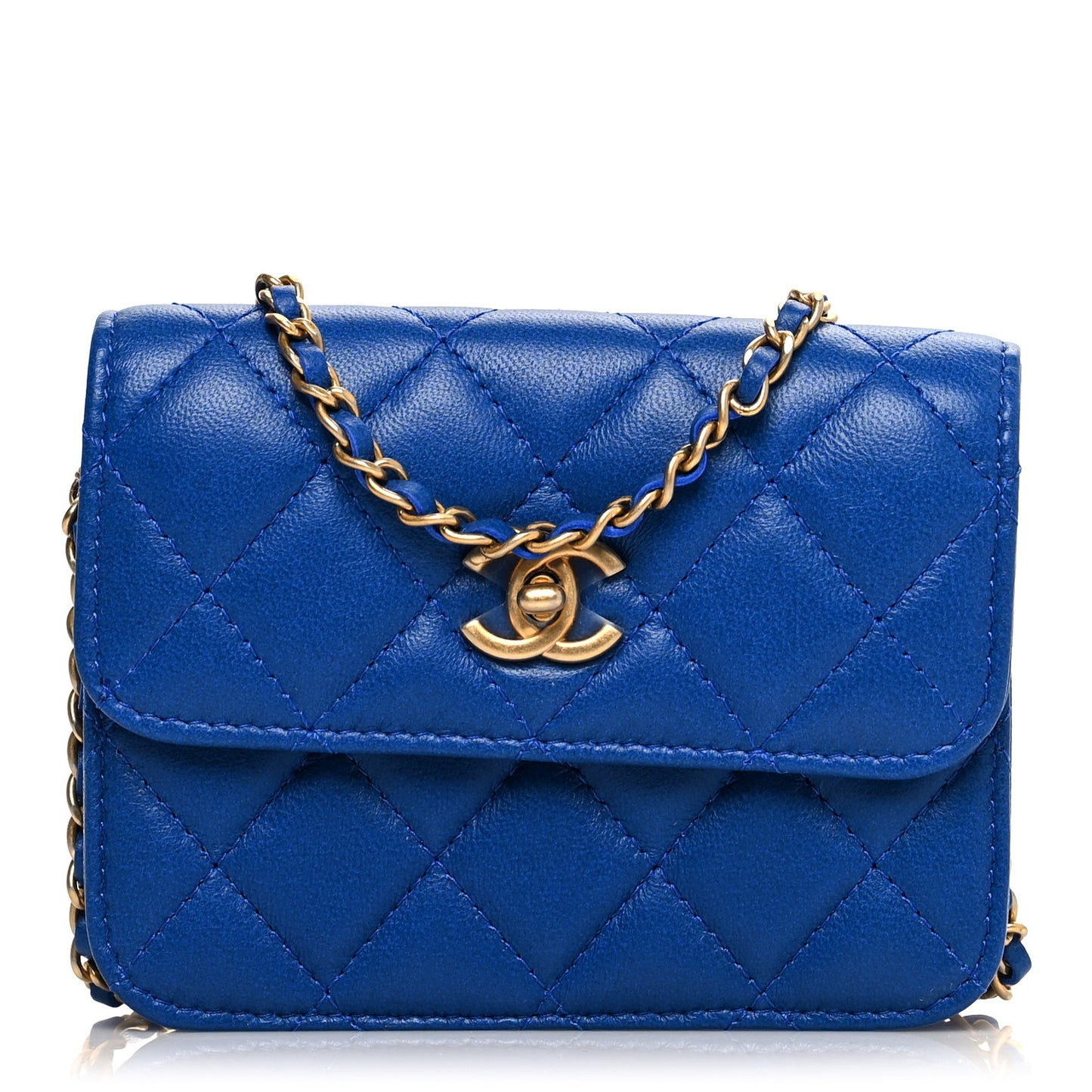 Lambskin Quilted Pearl Crush Clutch With Chain Bag Blue