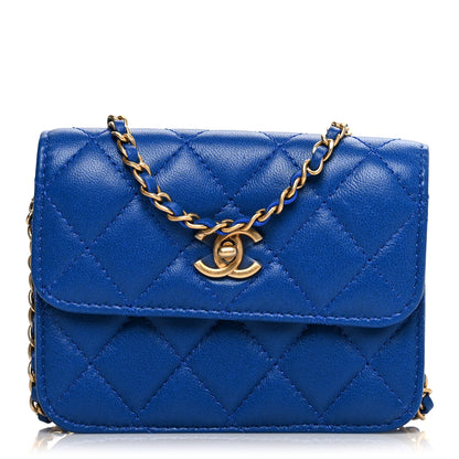 Chanel Lambskin Quilted Pearl Crush Clutch With Chain Bag Blue 1 of 9