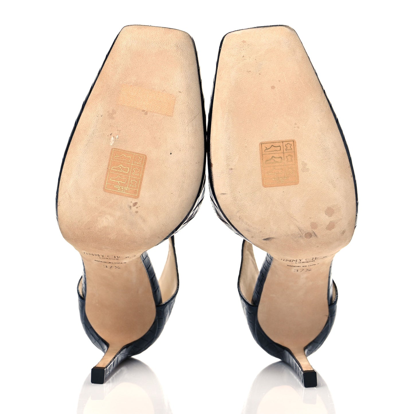Crocodile Embossed Calfskin Lexica T- Strap 100 Pumps 37.5 Navy