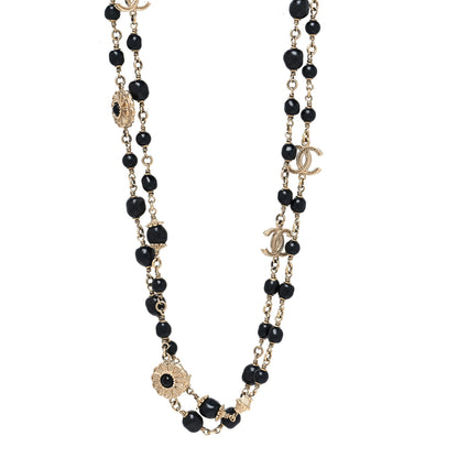 Chanel Pearl Beaded Crystal CC Long Necklace Gold Black 1 of 5