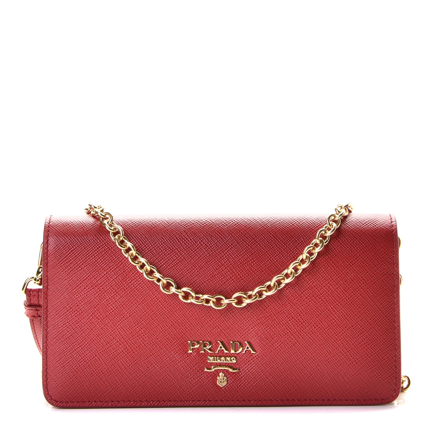 Prada Saffiano Metal Mini Flap Crossbody Wristlet Bag Fuoco 1 of 7