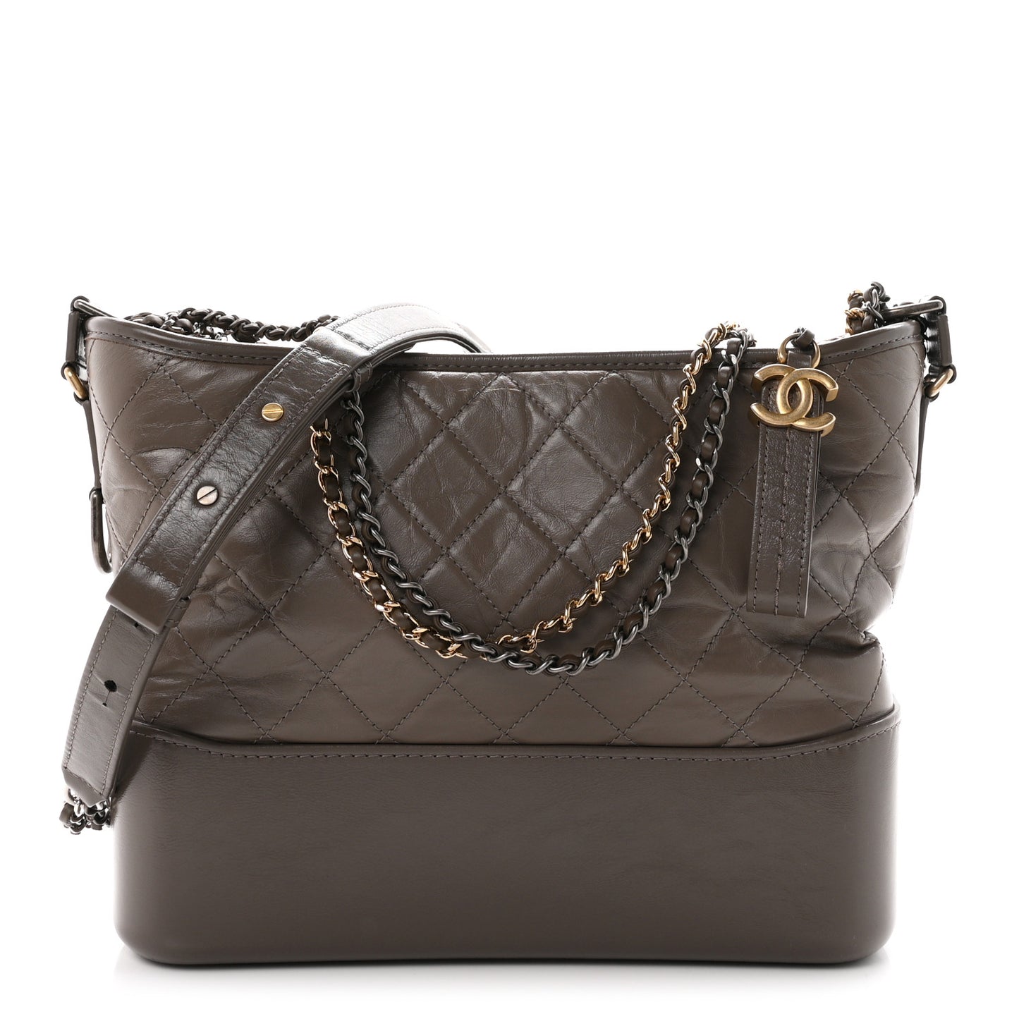 Aged Calfskin Quilted Medium Gabrielle Hobo Grey