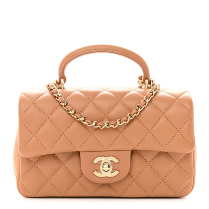 Chanel Lambskin Quilted Mini Top Handle Rectangular Flap Dark Beige 1 of 11