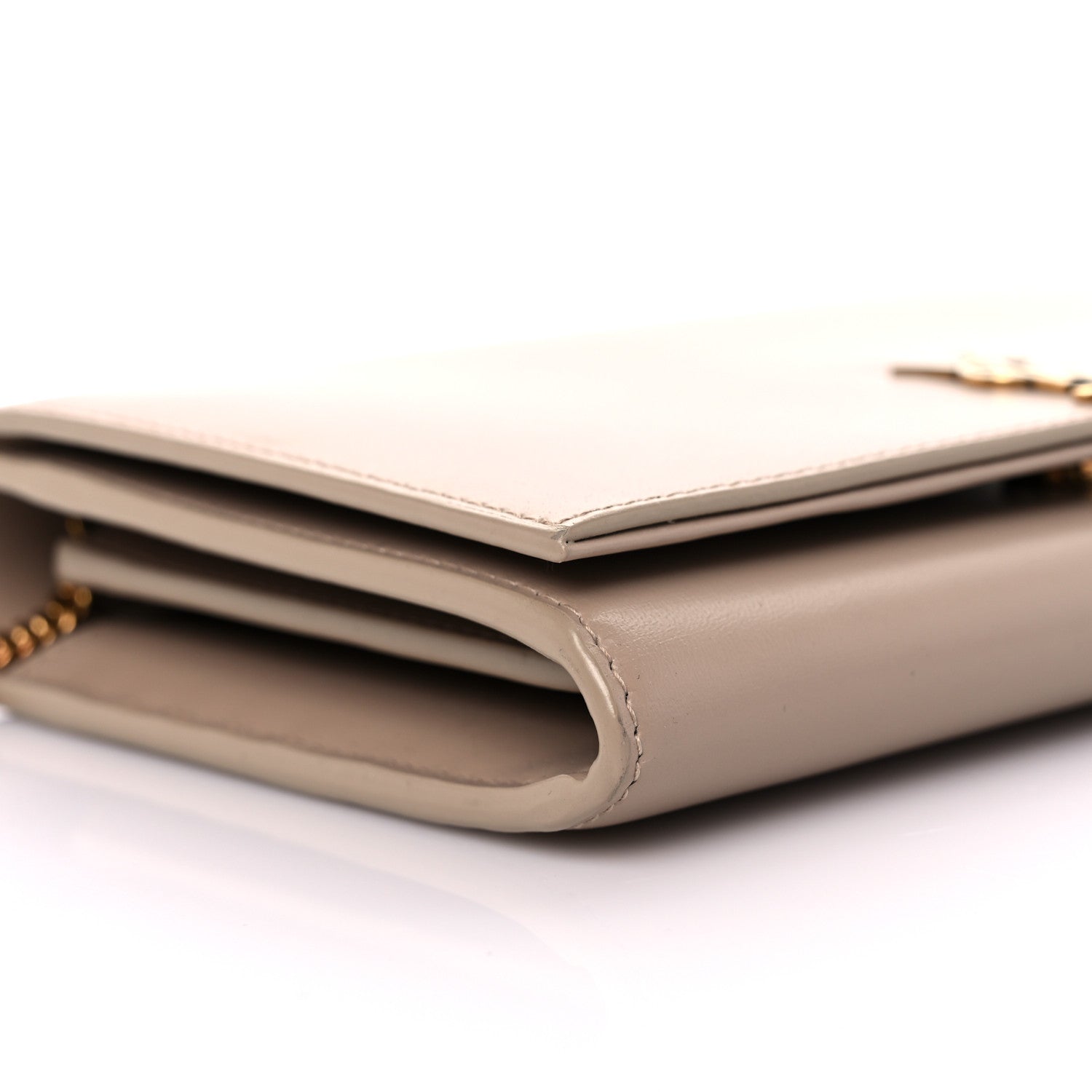 Saint Laurent Glossy Calfskin Monogram Chain Wallet Dark Beige 7 of 9