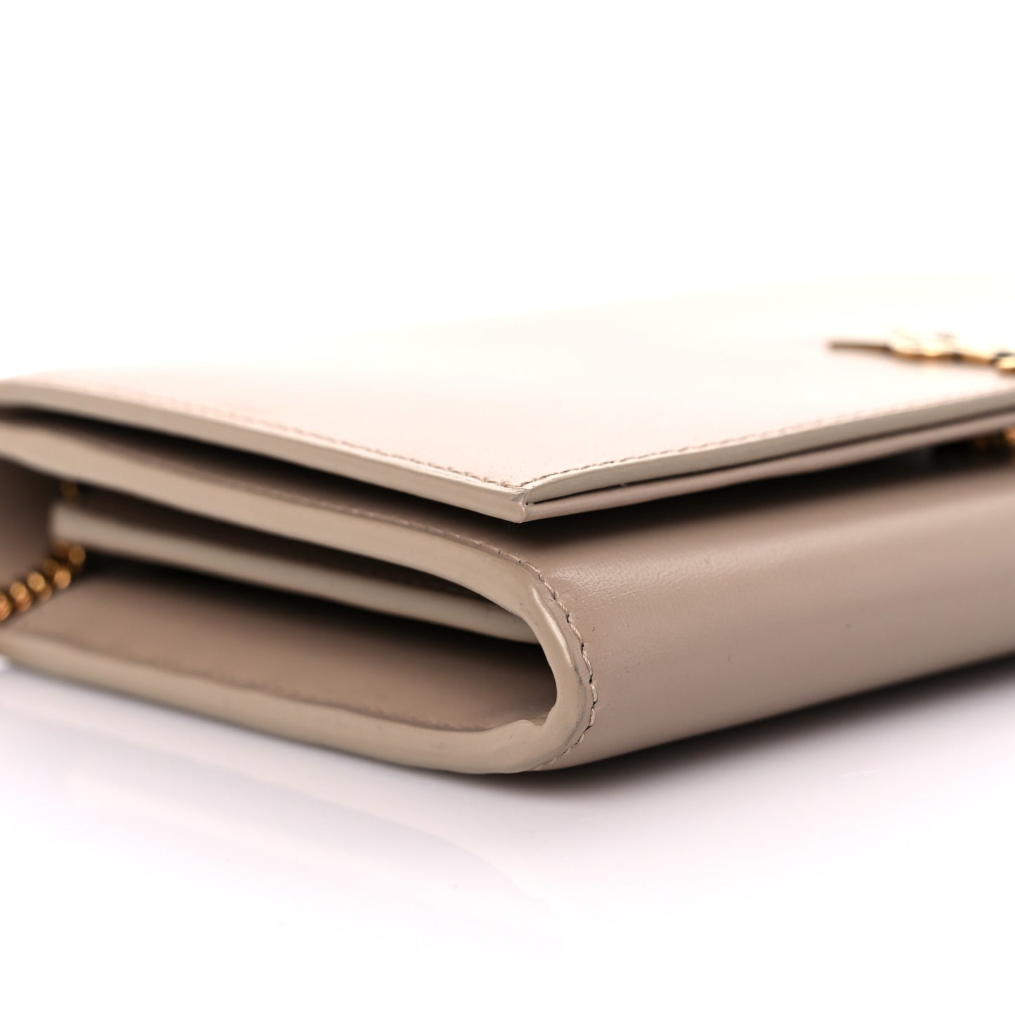 Glossy Calfskin Monogram Chain Wallet Dark Beige