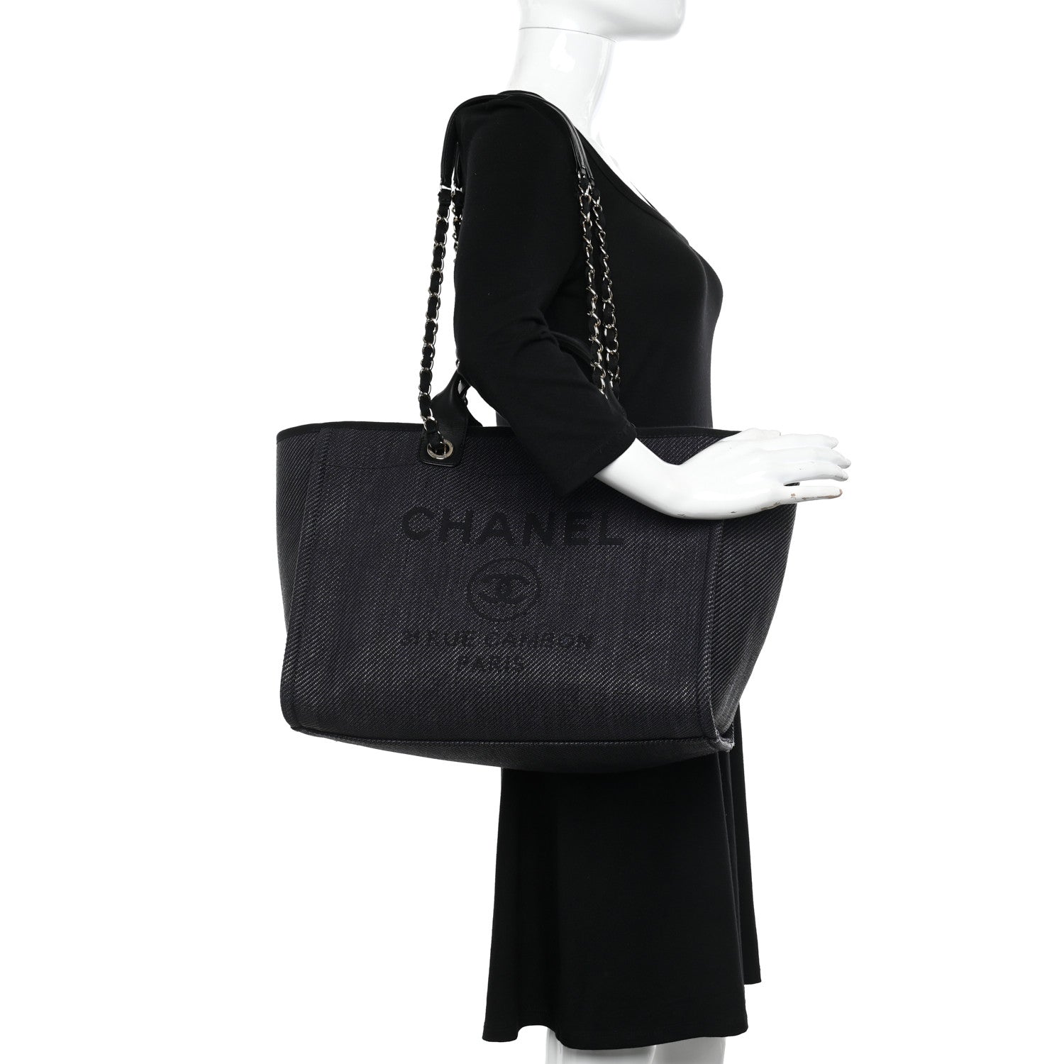 Chanel Woven Straw Raffia Medium Deauville Tote Black 2 of 10