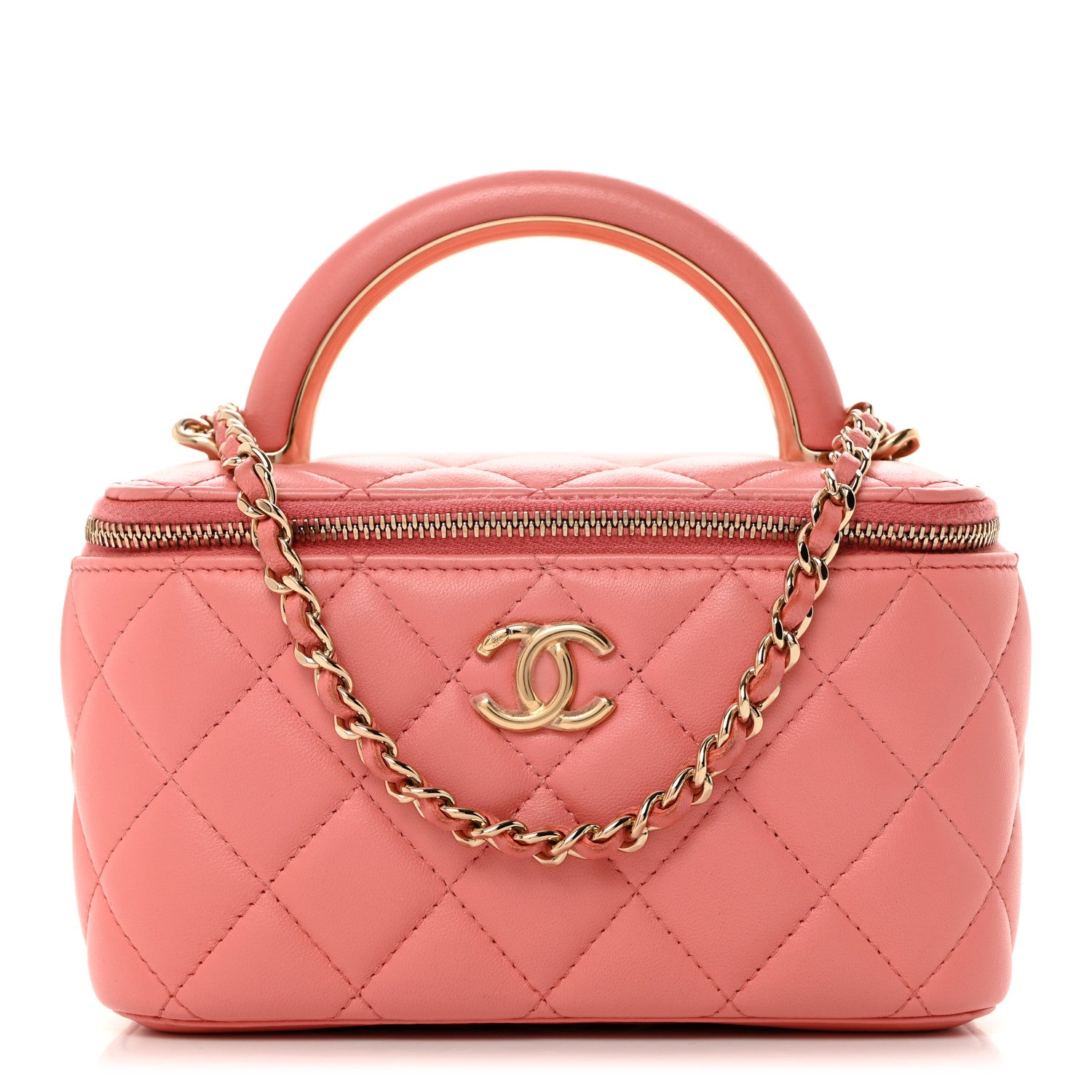 Chanel Lambskin Quilted Small Charming Top Handle Vanity Case With Chain Pink 1 of 11