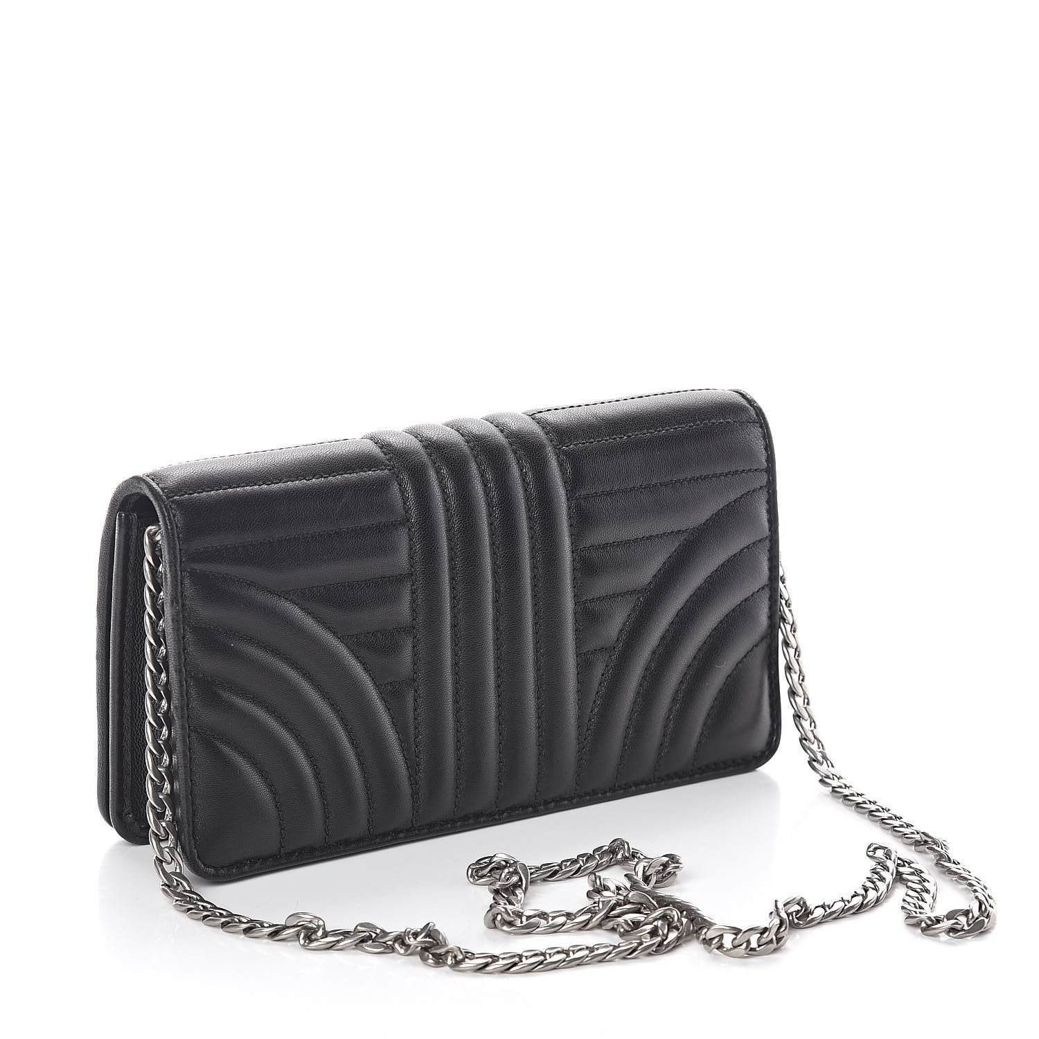 Prada Soft Calf Quilted Diagramme Chain Wallet Black 3 of 9