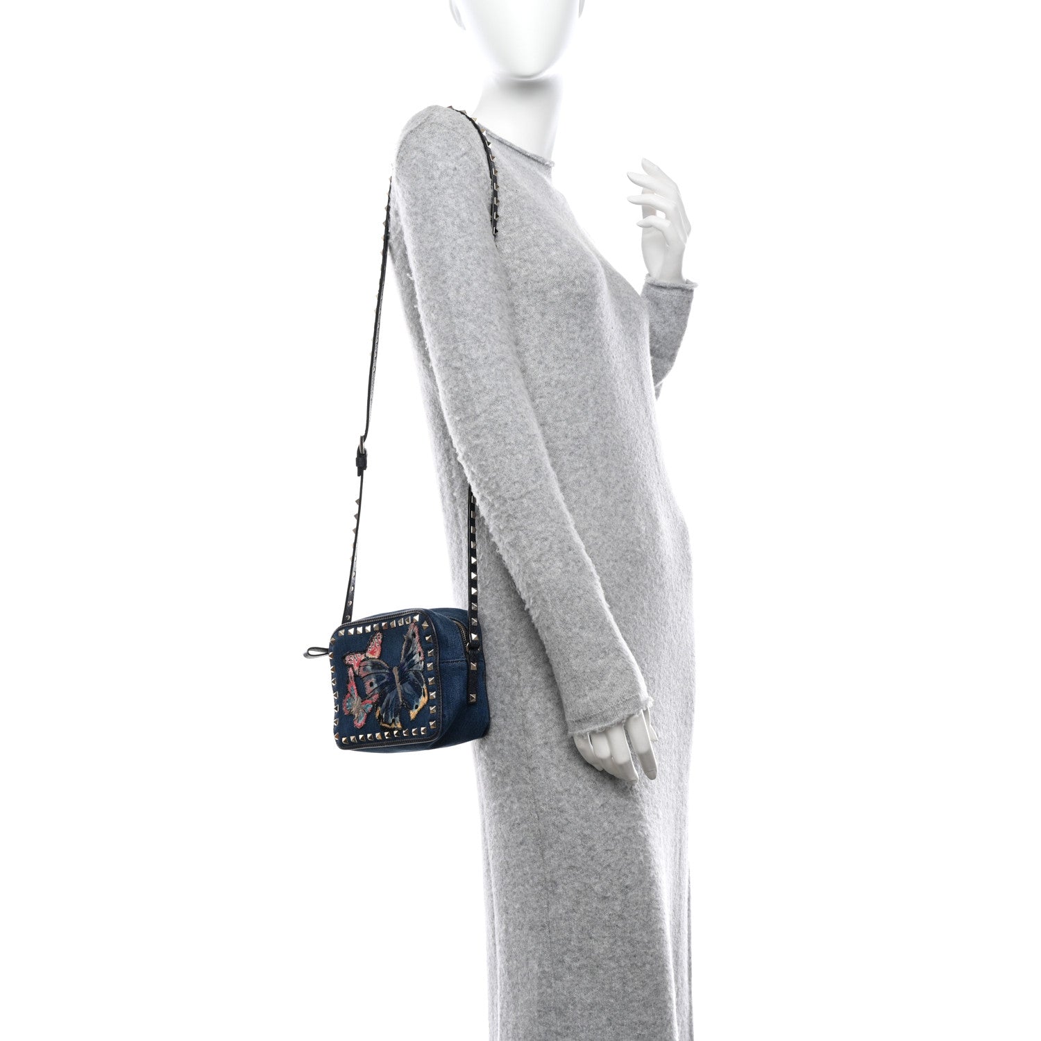 Valentino Garavani Denim Butterfly Embroidered Rockstud Camera Crossbody Bag Light Denim Multicolor 2 of 11