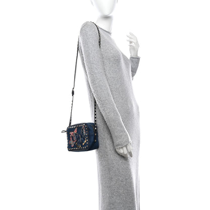 Valentino Garavani Denim Butterfly Embroidered Rockstud Camera Crossbody Bag Light Denim Multicolor 2 of 11