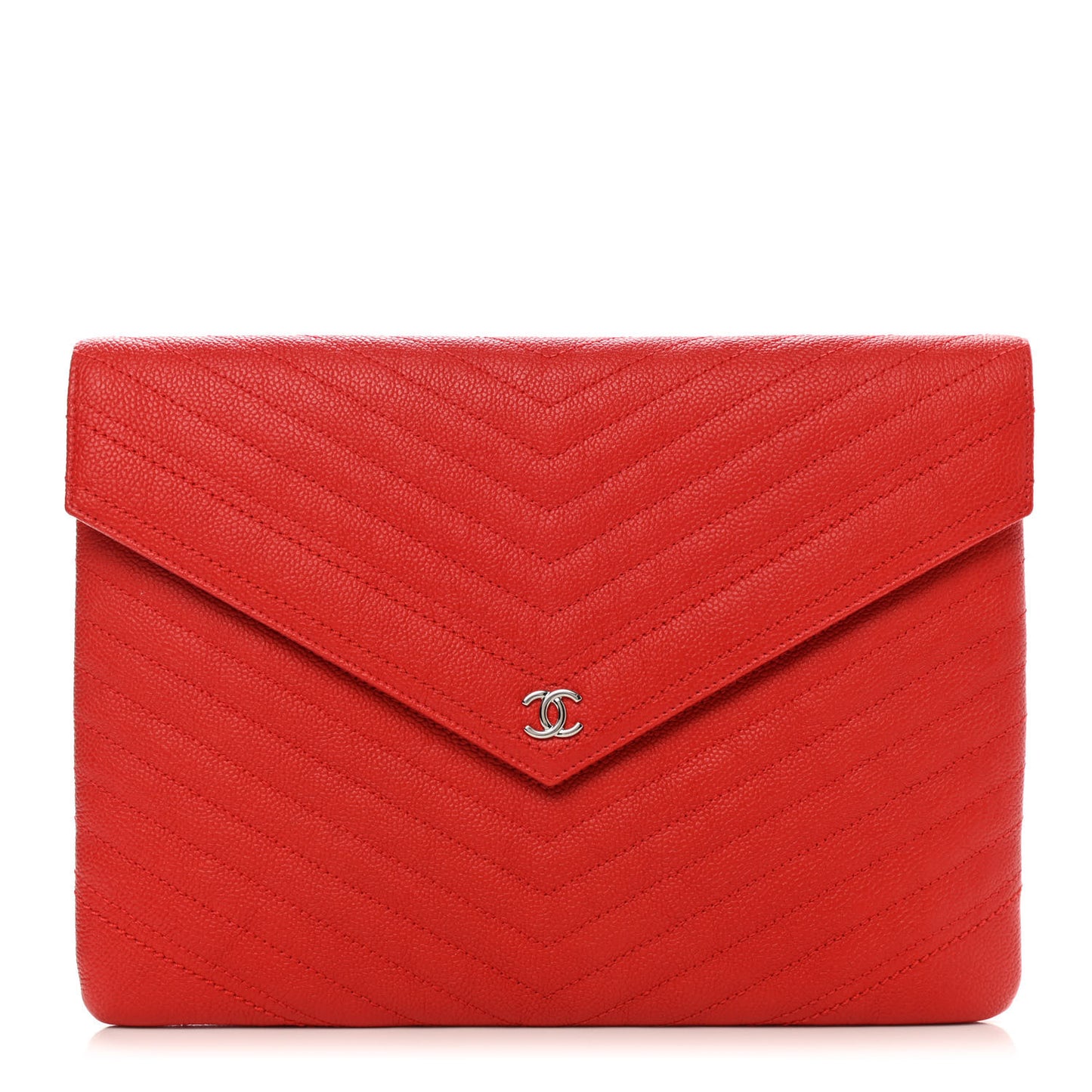 Calfskin Chevron Quilted Small Envelope Clutch Red