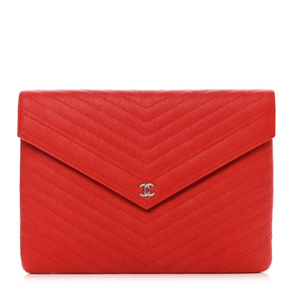 Chanel Calfskin Chevron Quilted Small Envelope Clutch Red 1 of 9