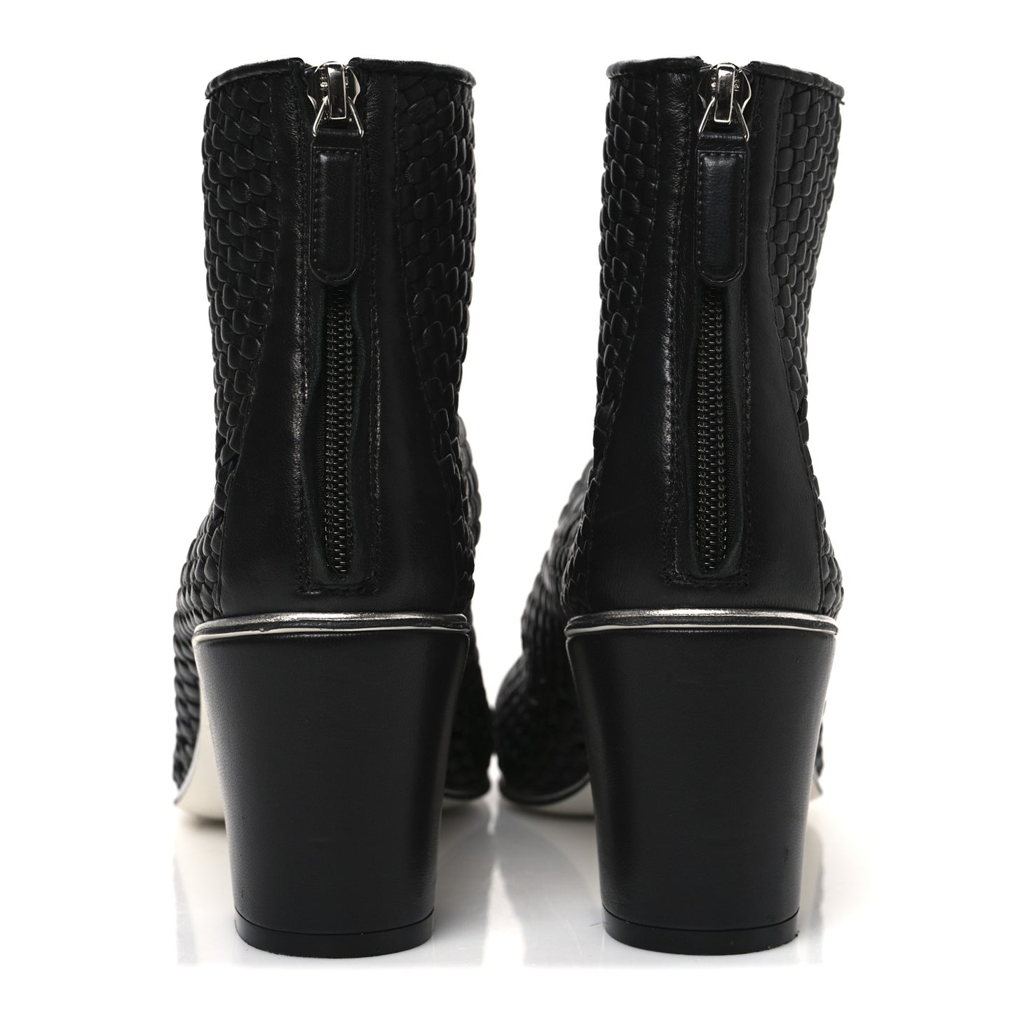 Woven Lambskin Patent Cap Toe Short Boots 41 Black