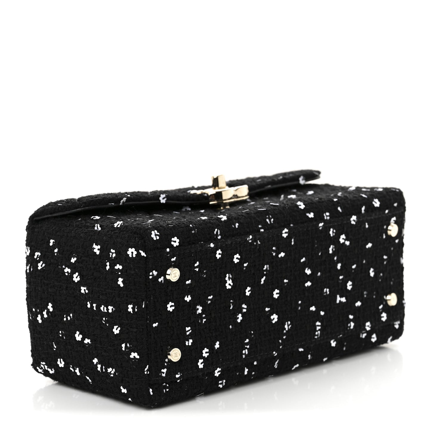 Tweed Sequin Quilted Top Handle Box Bag Black
