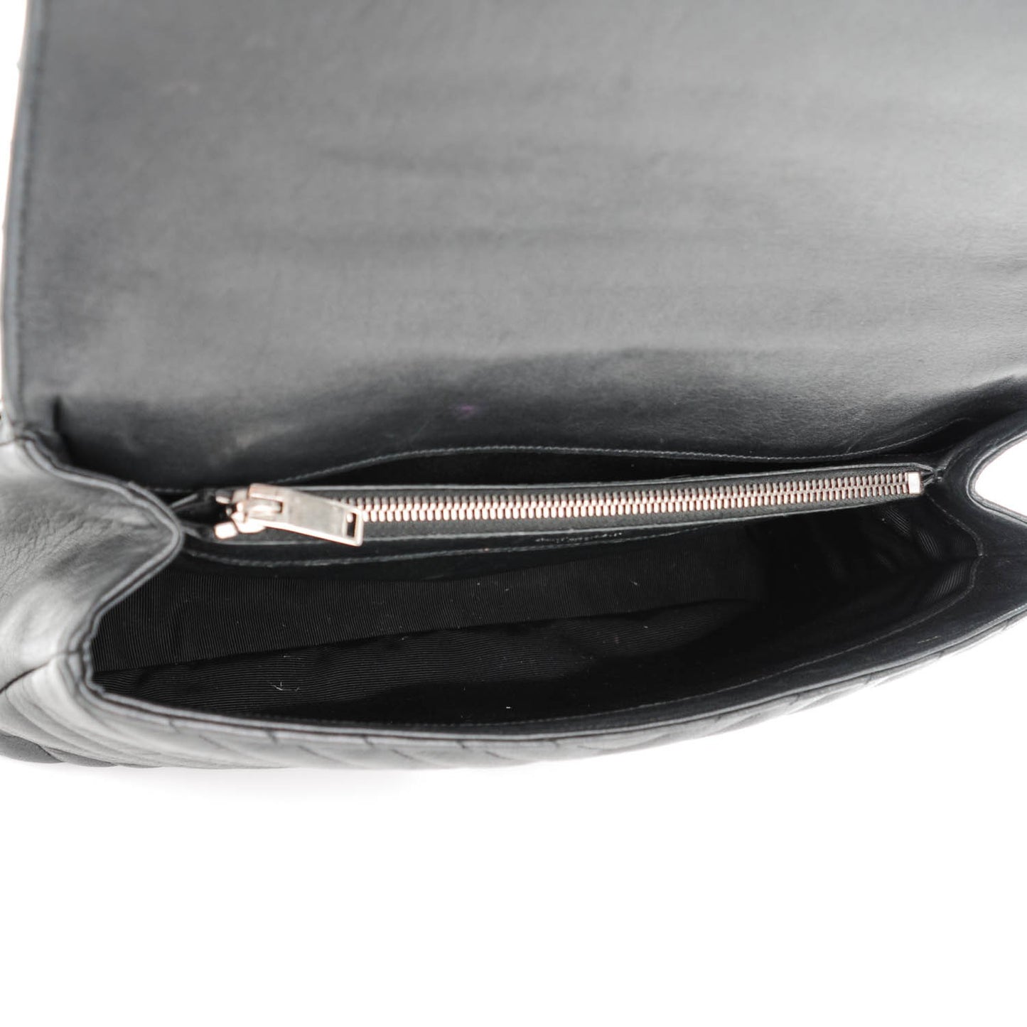 Sheepskin Matelasse Chevron Monogram Large College Satchel Black