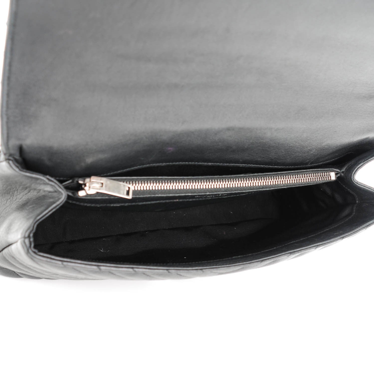 Saint Laurent Sheepskin Matelasse Chevron Monogram Large College Satchel Black 5 of 7