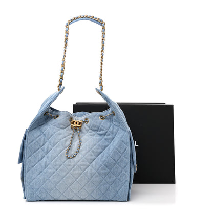 Chanel Washed Denim Quilted Medium Chanel 25 Handbag Blue 13 of 13