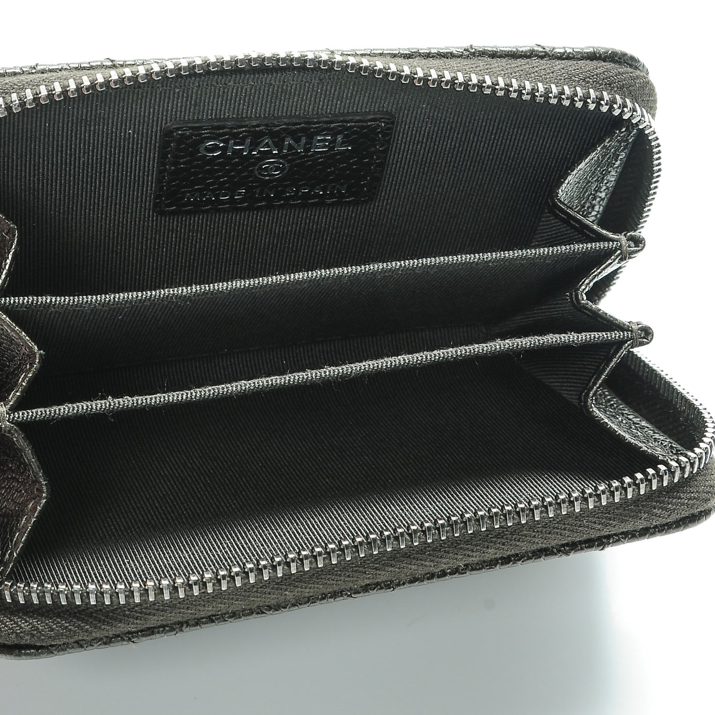 Metallic Caviar Quilted Zip Coin Purse Dark Charcoal