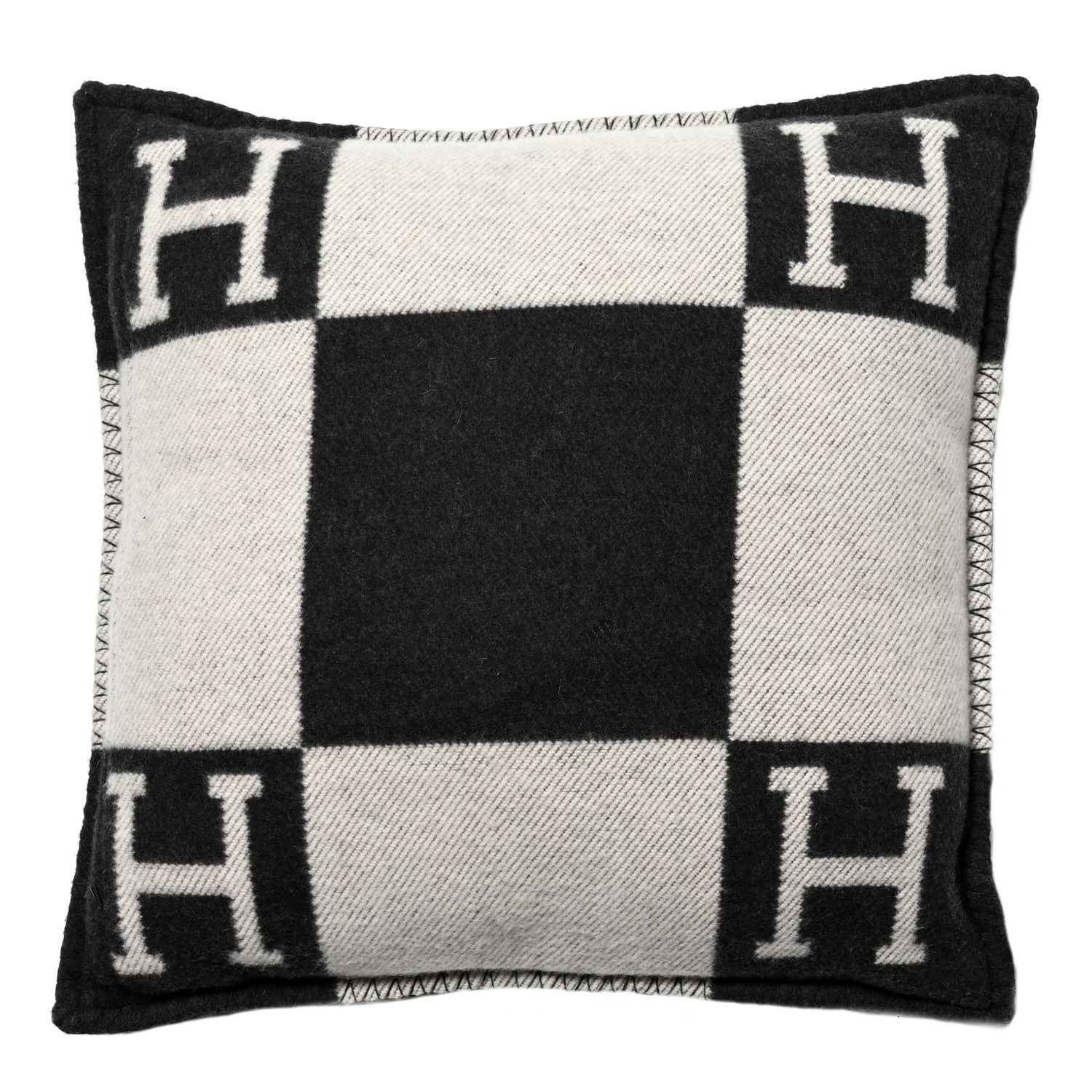 Hermes Wool Cashmere Avalon Pillow PM Ecru Gris Fonce 2 of 4