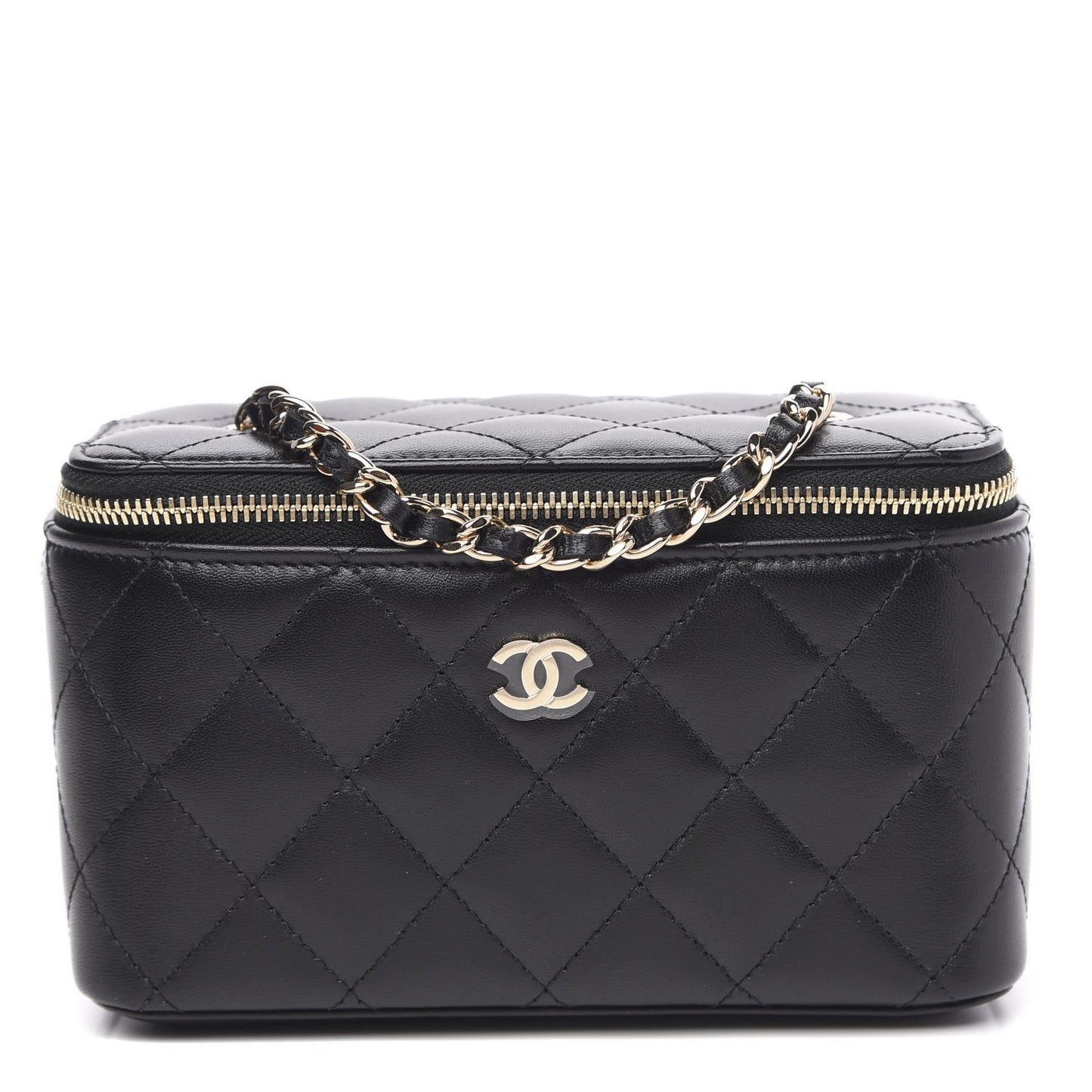 Lambskin Quilted Small Vanity Case With Chain Black