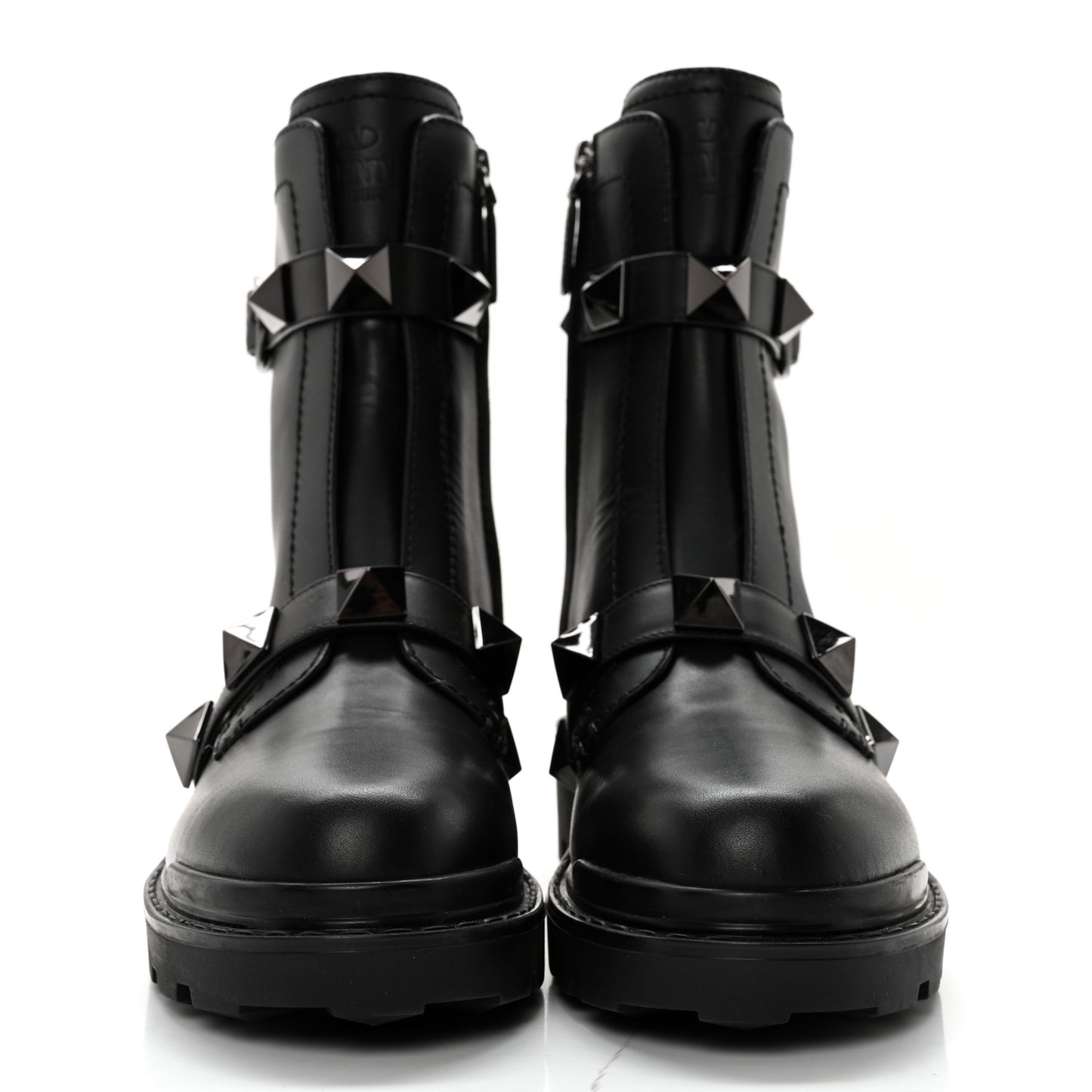 Calfskin Tonal Roman Stud 20/40mm Combat Boots 38 Black