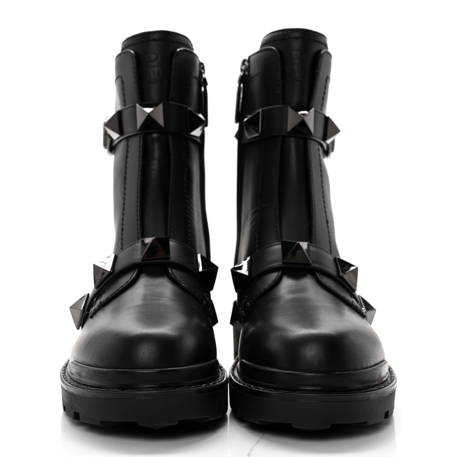 Valentino Garavani Calfskin Tonal Roman Stud 20/40mm Combat Boots 38 Black 2 of 11