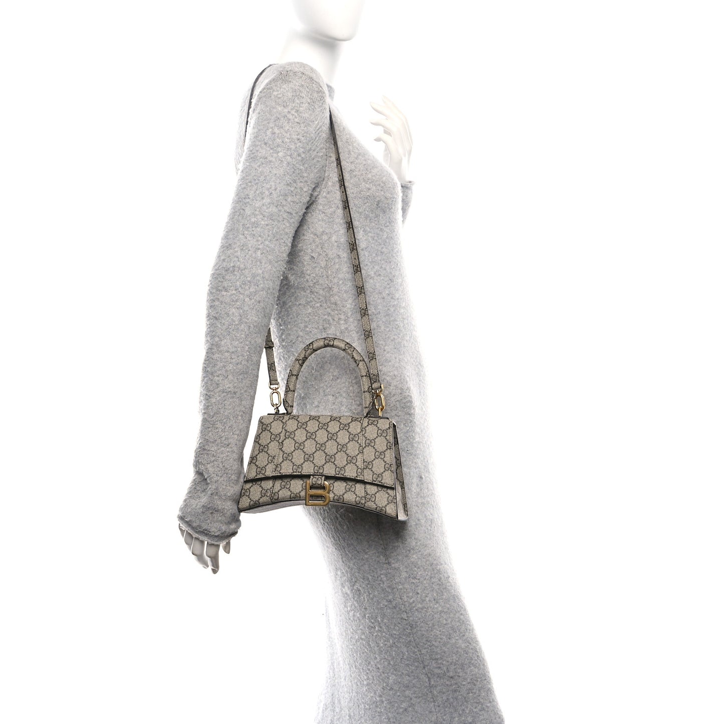 X GUCCI GG Supreme Monogram Small Hourglass Top Handle Bag Beige Ebony