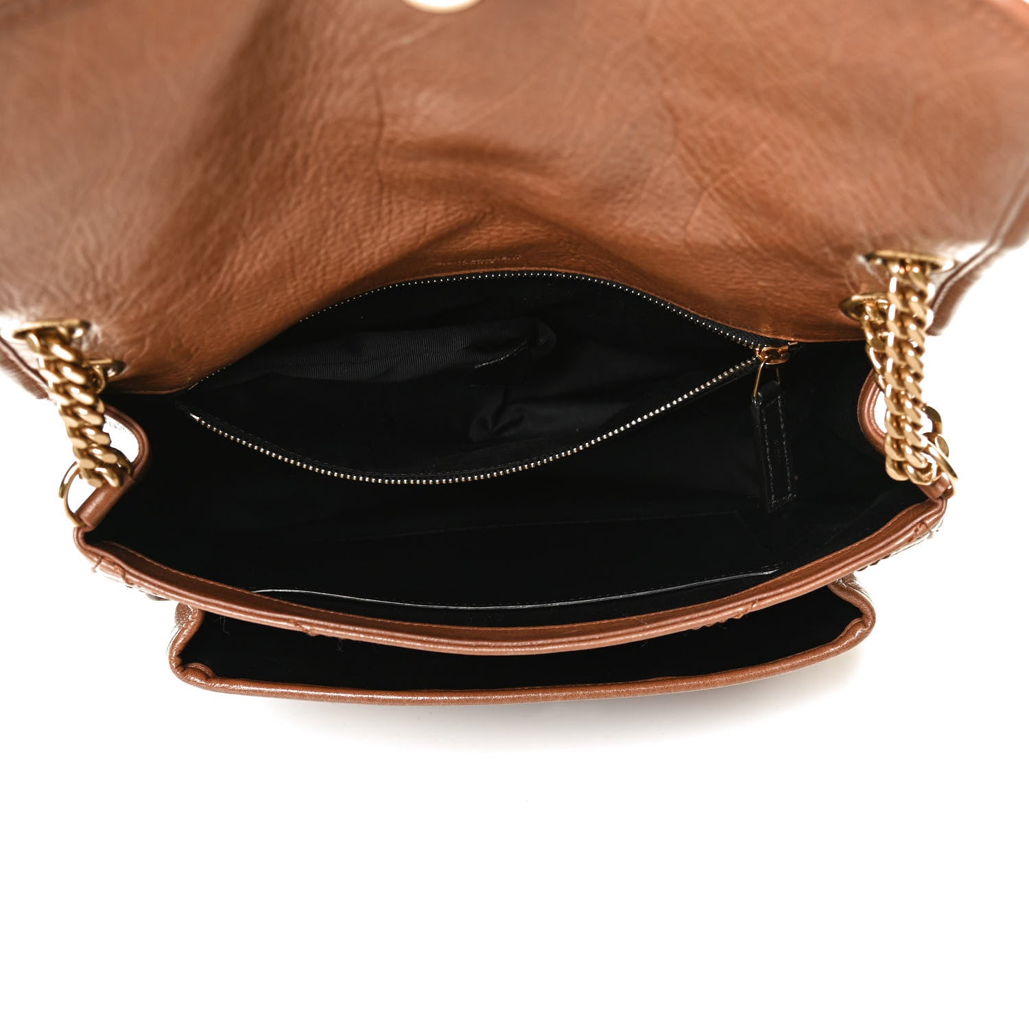 Saint Laurent Crinkled Calfskin Matelasse Monogram Medium Niki Chain Satchel Caramel 4 of 10