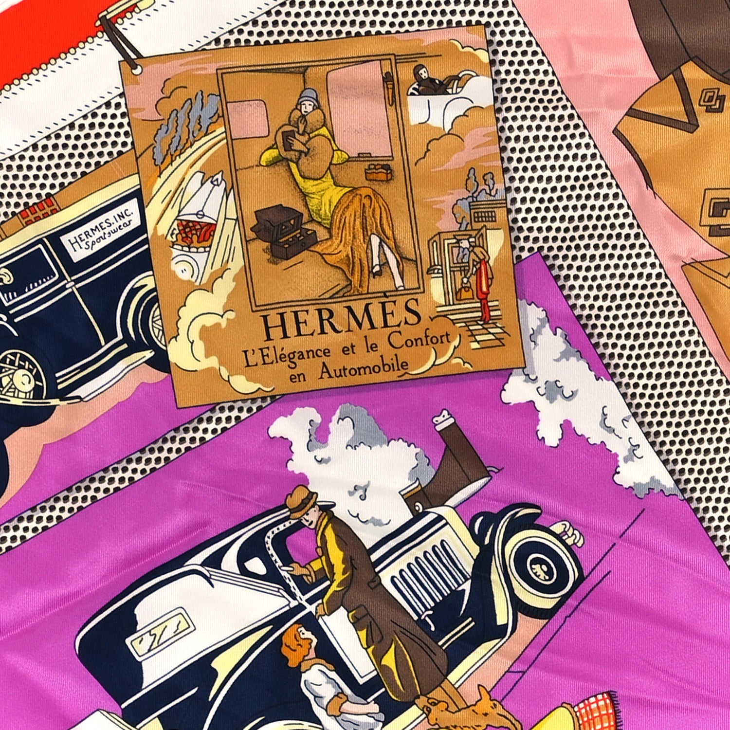 Hermes Silk Confort En Automobile Scarf 70 Vermillon Cyclamen 2 of 3