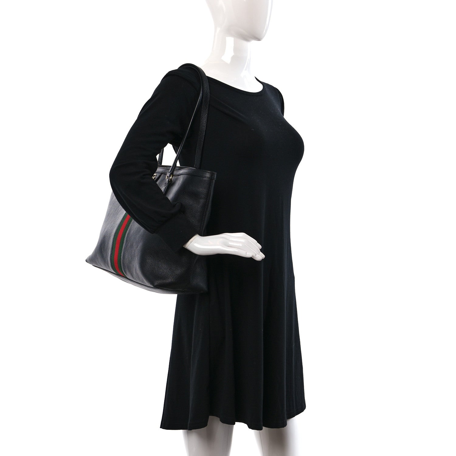 Gucci Textured Calfskin Web Medium Ophidia Shopping Tote Black 2 of 9
