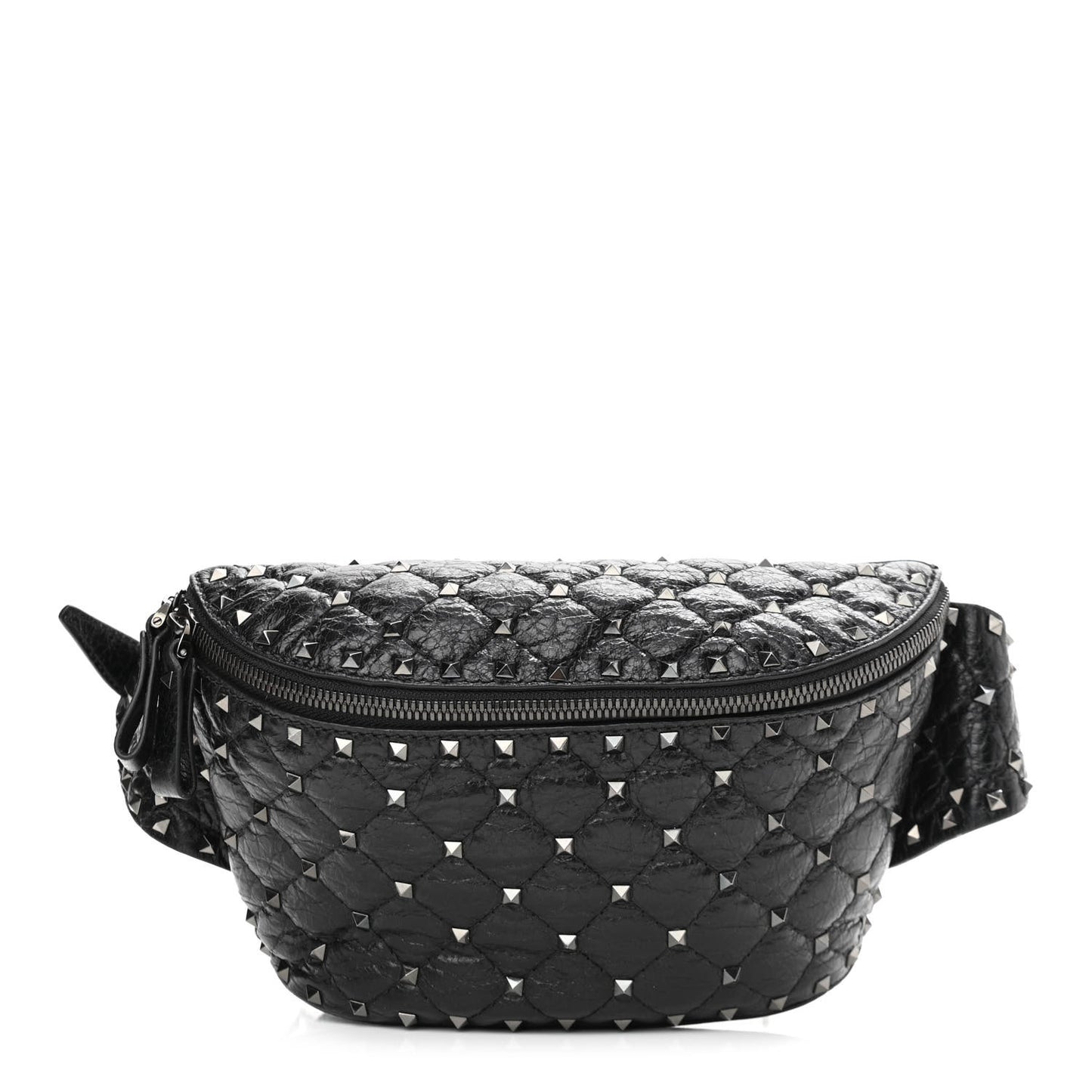 Craquele Nappa Rockstud Spike Belt Bag 85 Black