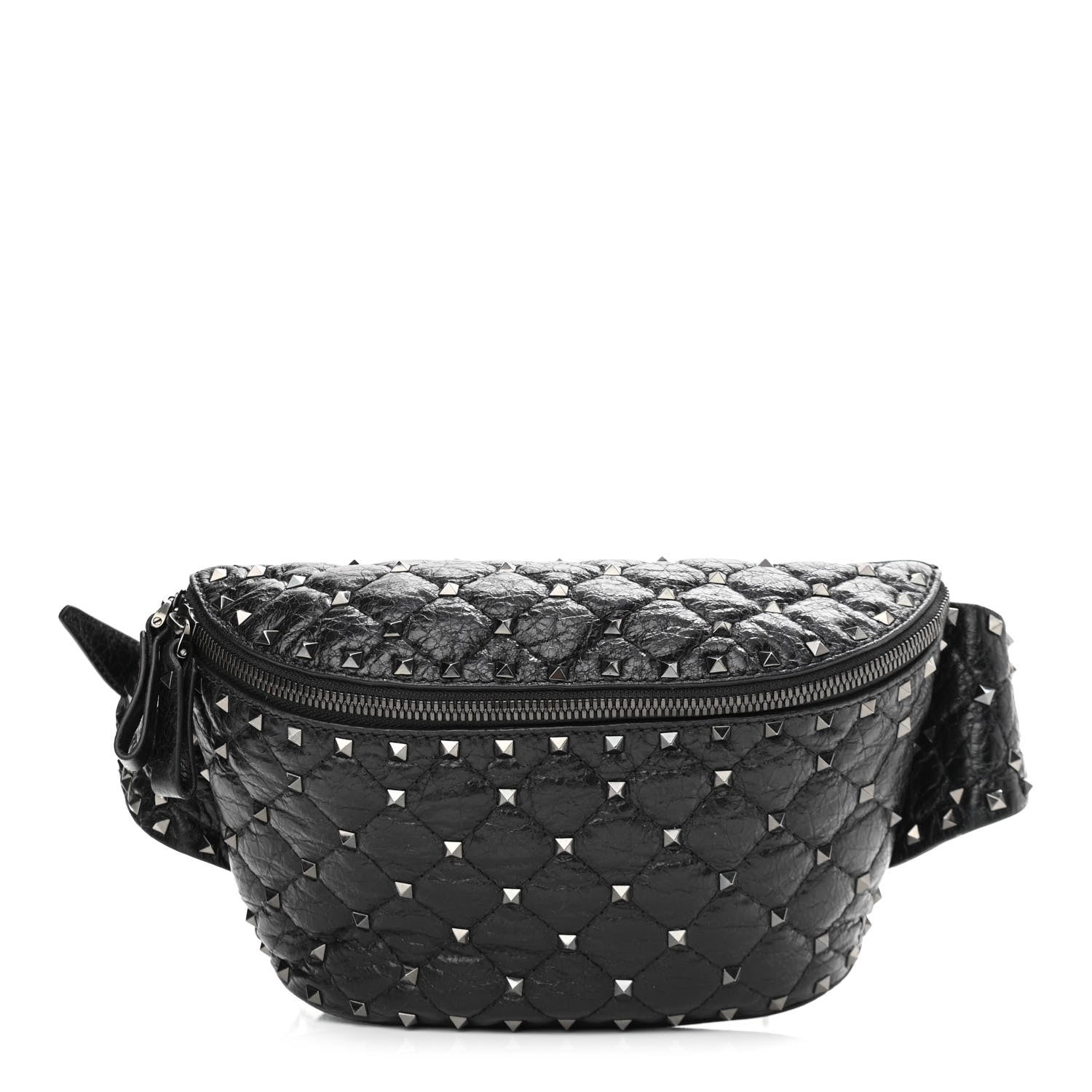 Valentino Garavani Craquele Nappa Rockstud Spike Belt Bag 85 Black 1 of 9