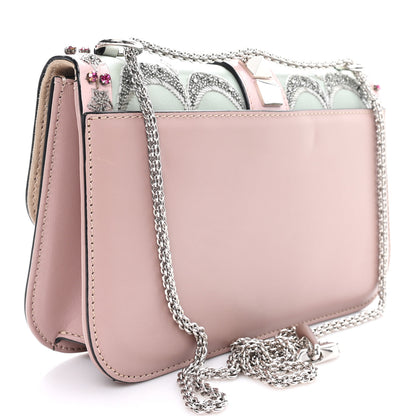 Valentino Garavani Vitello Crystal Embellished Medium Glam Lock Rockstud Flap Poudre 3 of 12