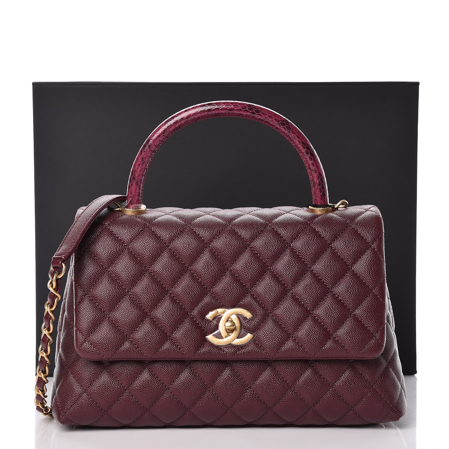 Chanel Caviar Elaphe Quilted Small Coco Handle Flap Burgundy 10 of 10