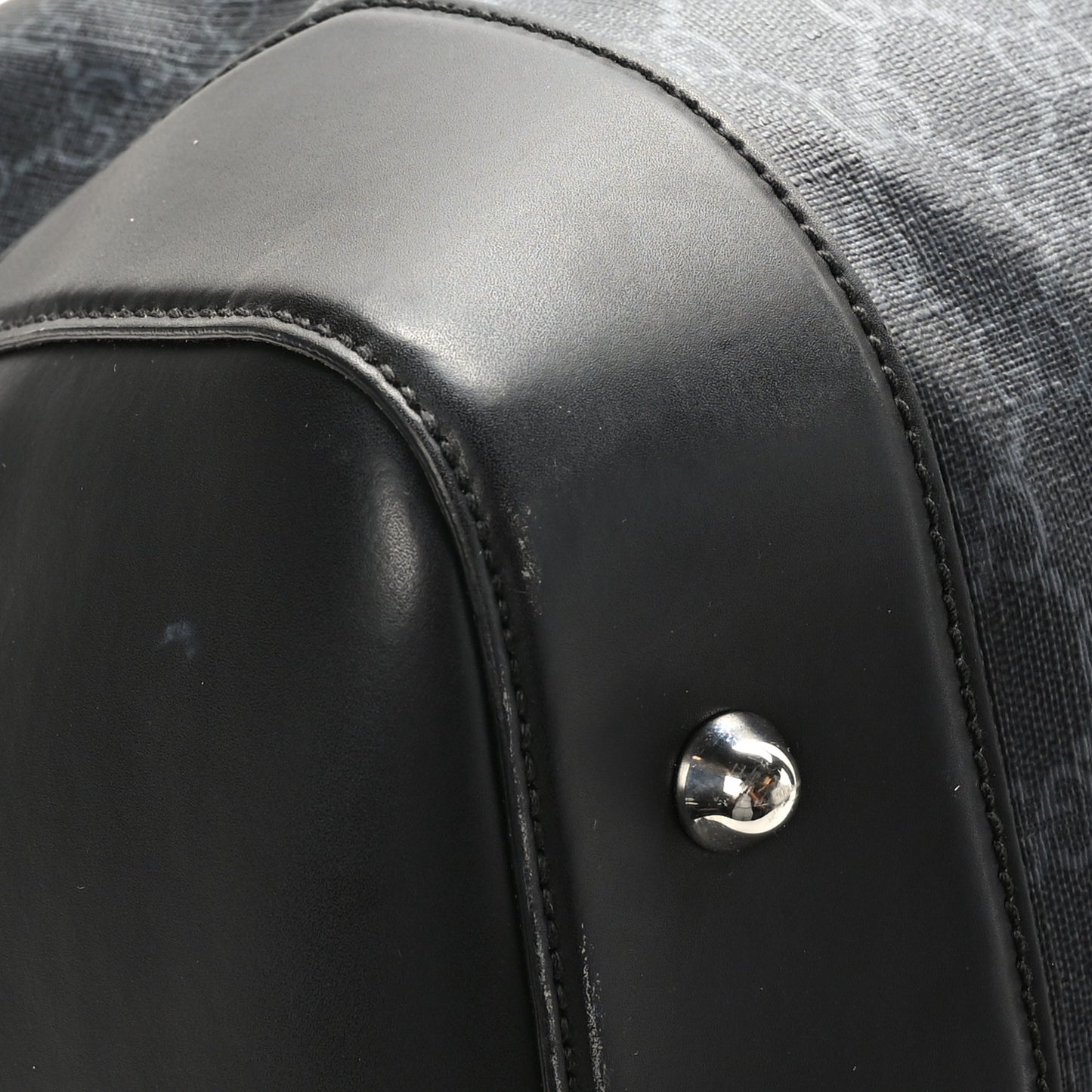 Soft GG Supreme Monogram Appia Calfskin Web Large Carry On Duffle Bag Black Grey