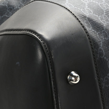 Gucci Soft GG Supreme Monogram Appia Calfskin Web Large Carry On Duffle Bag Black Grey 8 of 12