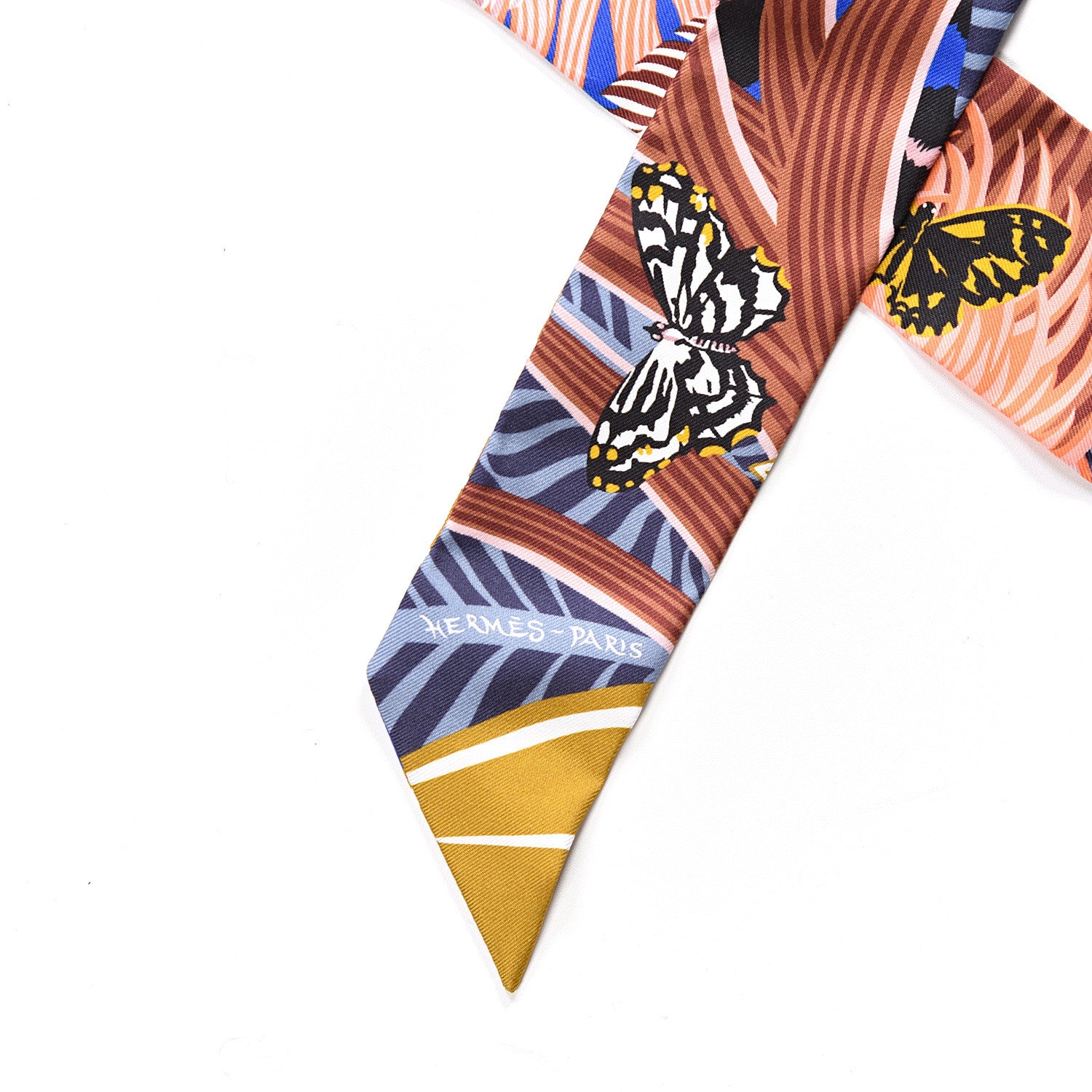 Hermes Silk Jaguar Quetzal Twilly Bleu Roy Brun Saumon 3 of 3