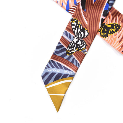 Hermes Silk Jaguar Quetzal Twilly Bleu Roy Brun Saumon 3 of 3