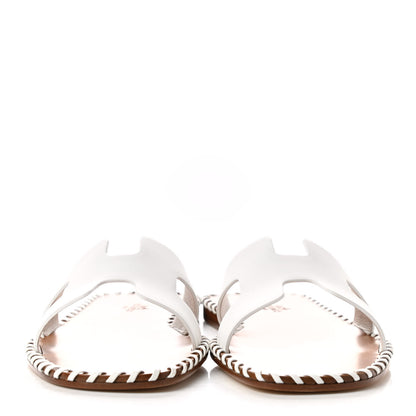 Hermes Box Calfskin Braided Oran Sandals 38 White 2 of 8