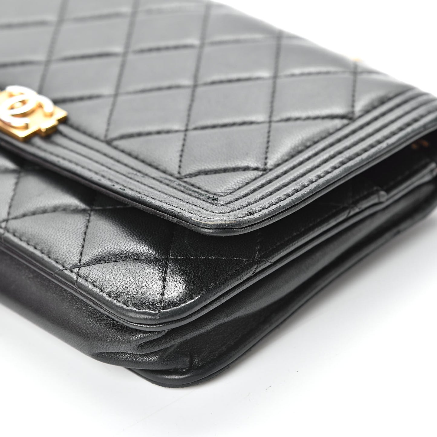 Lambskin Quilted Boy Wallet On Chain WOC Black