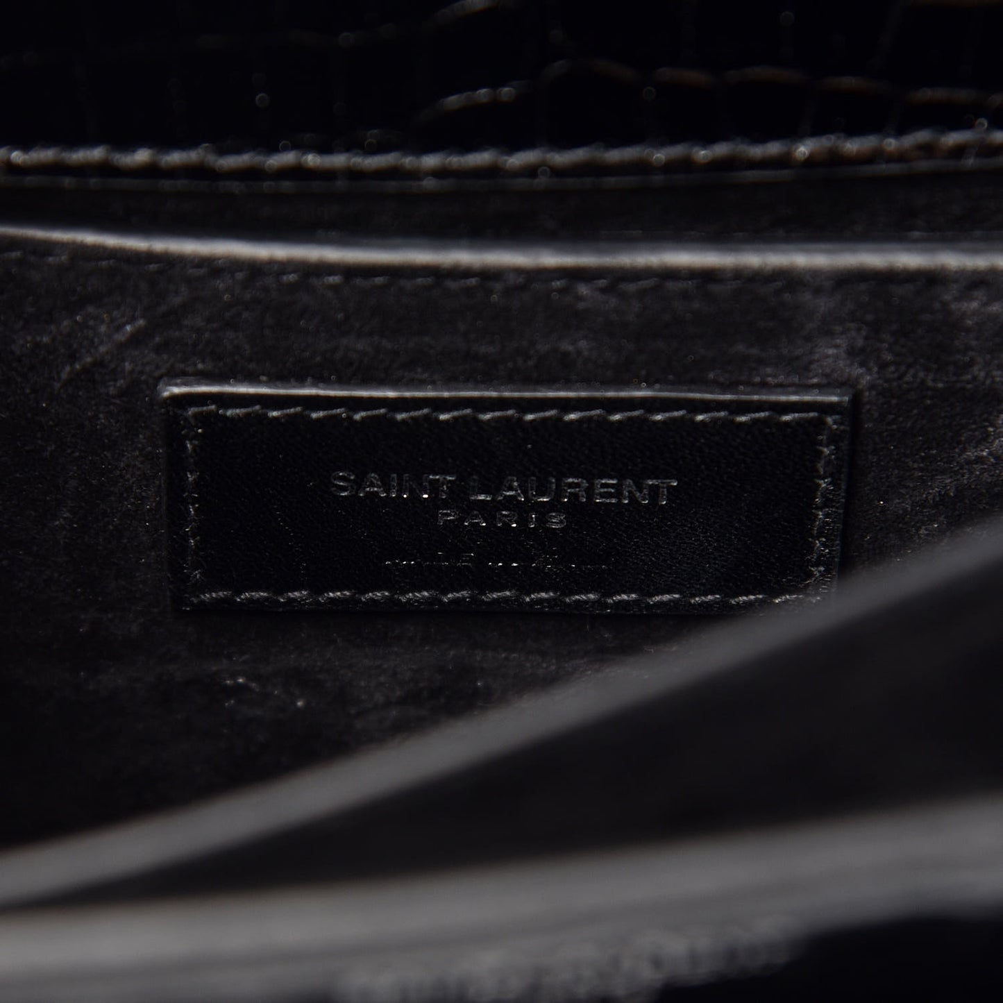 Calfskin Crocodile Embossed Medium Monogram Sunset Black
